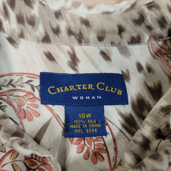 Charter Club Plus Size 18W 100% SILK Cheetah Paisley Button Up Hawaiian Shirt - Picture 5 of 7